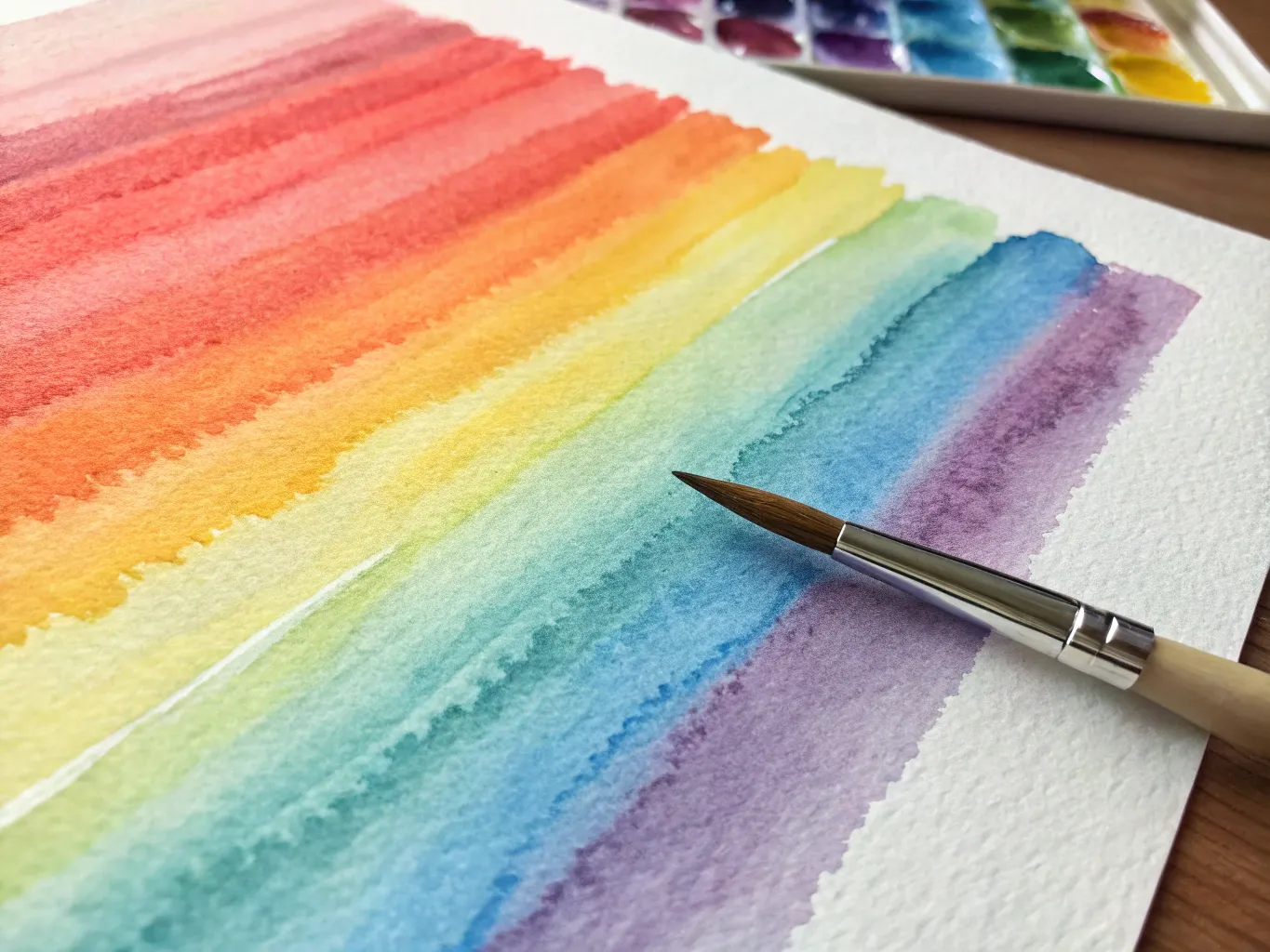 Close-up of watercolor brush strokes showing color blending