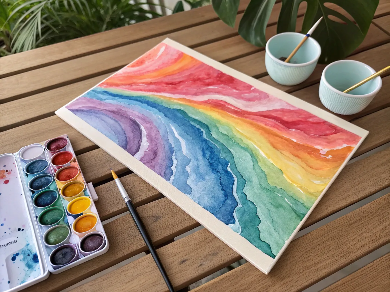 Abstract watercolor composition with flowing colors