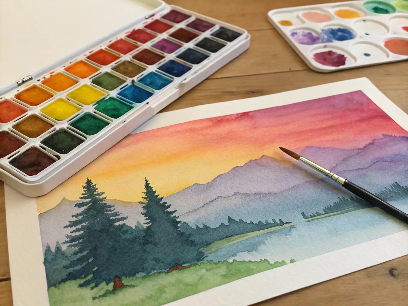 Wet-on-wet watercolor technique demonstration showing color blending
