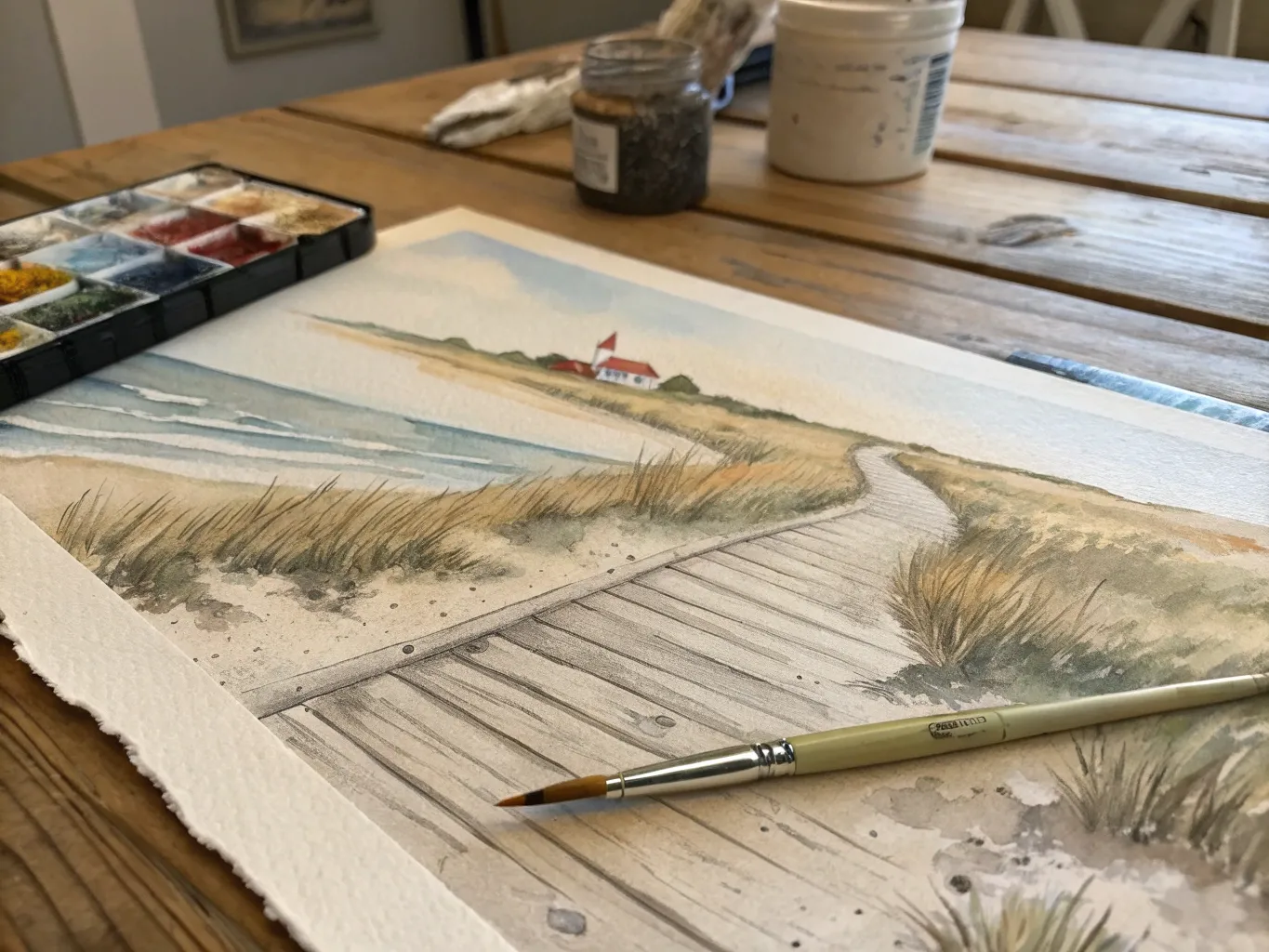 Dry brush watercolor technique showing textured details